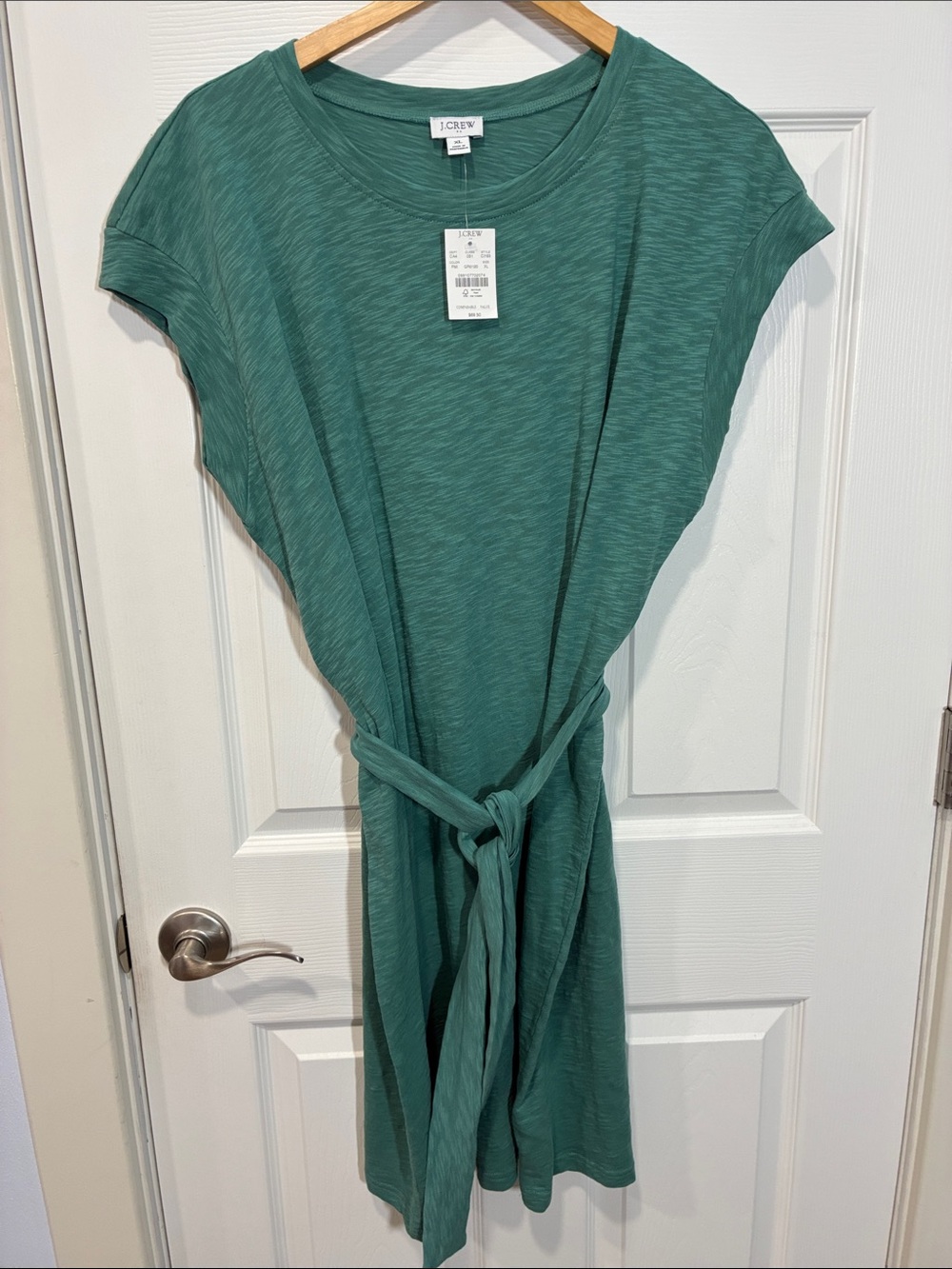 J. Crew Green Slub-Knit Tie-Waist Midi Dress